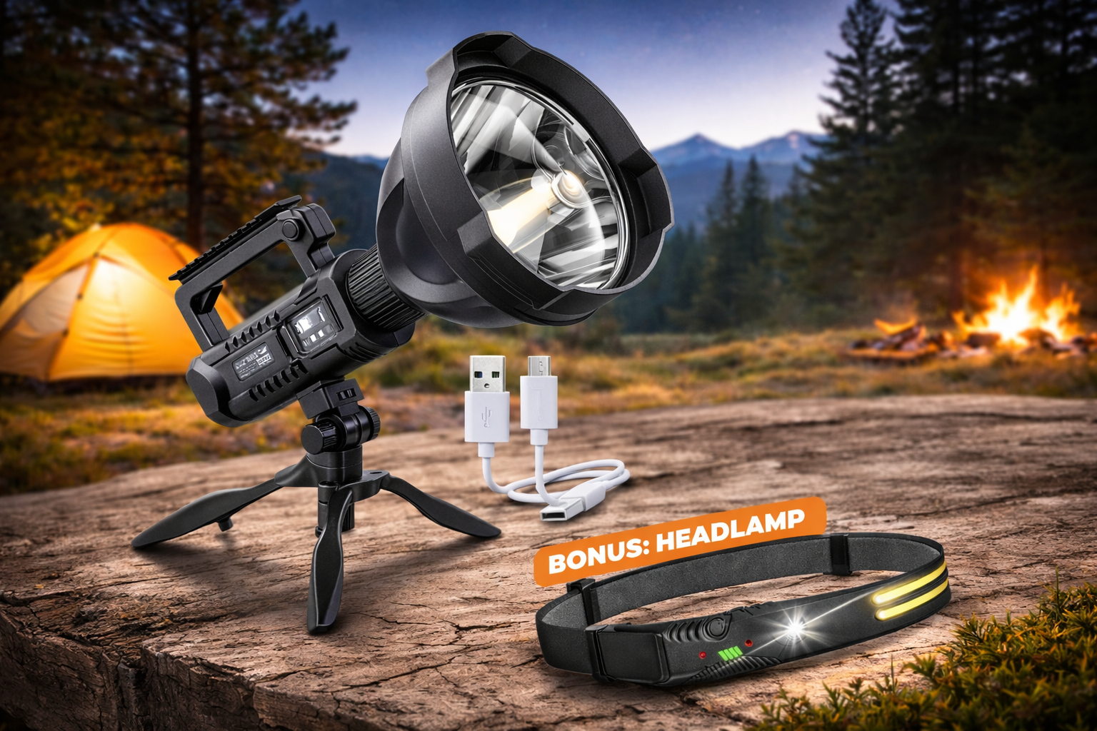 Lanternă Reîncărcabilă LED 31cm 4000lm + Powerbank USB + Trepied +