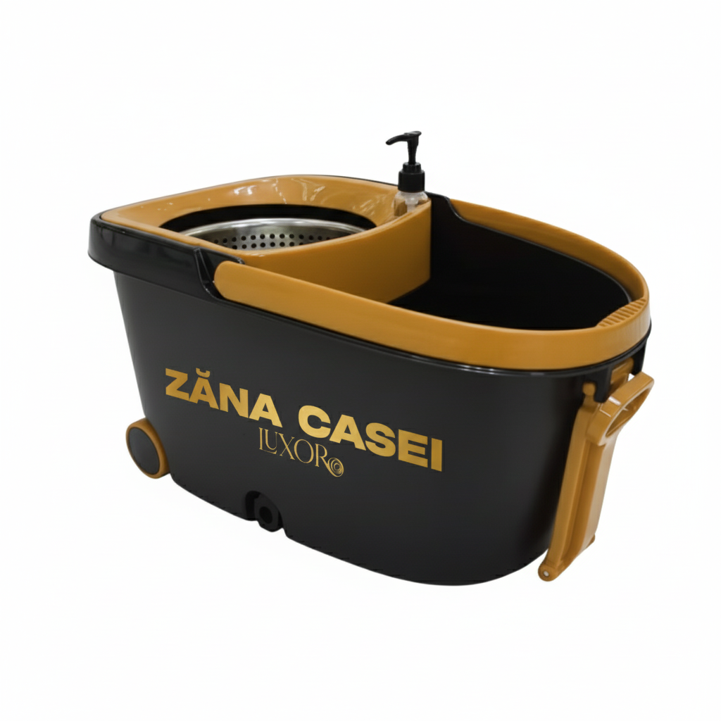 Mop Rotativ Zâna Casei® Luxor – Set Premium cu 4 Rezerve, Cuva din Inox