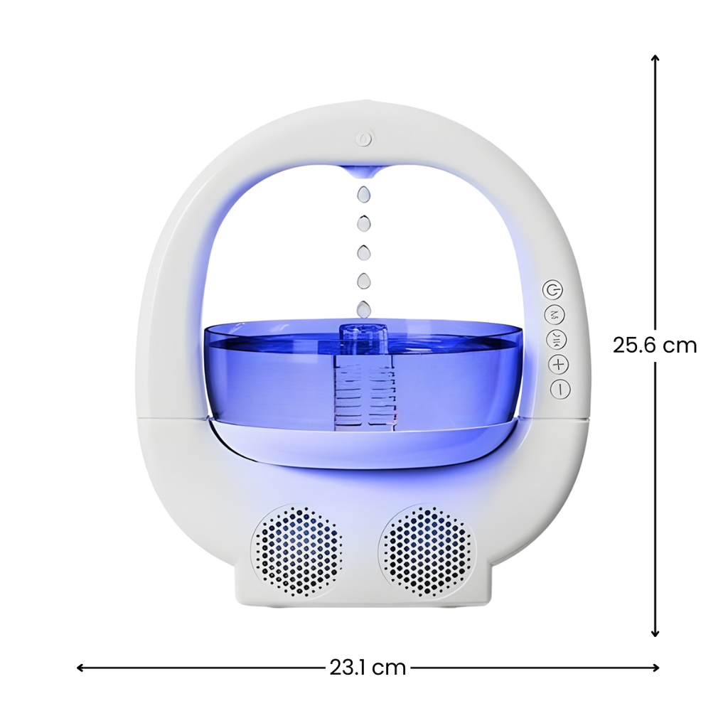 Umidificator 4-în-1 cu Picătură Anti-Gravitație, LED Ambiental & Boxă Bluetooth + CADOU 6 Esențe Parfumate