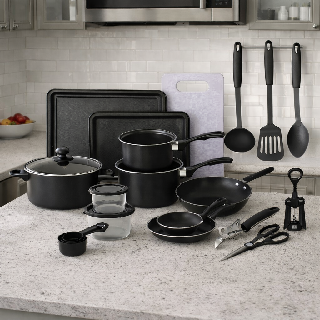 Set Bucătărie 22 Piese – Oale, Tigăi, Wok, Tăvi + Ustensile & Accesorii