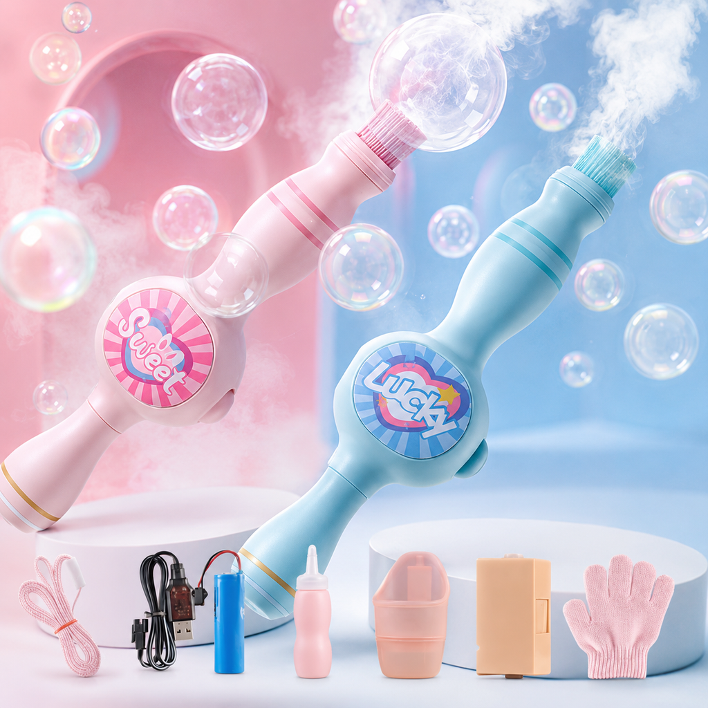 Masina de Bule de Fum Magic – Bagheta cu Efect de Ceata, Lumina Roz LED