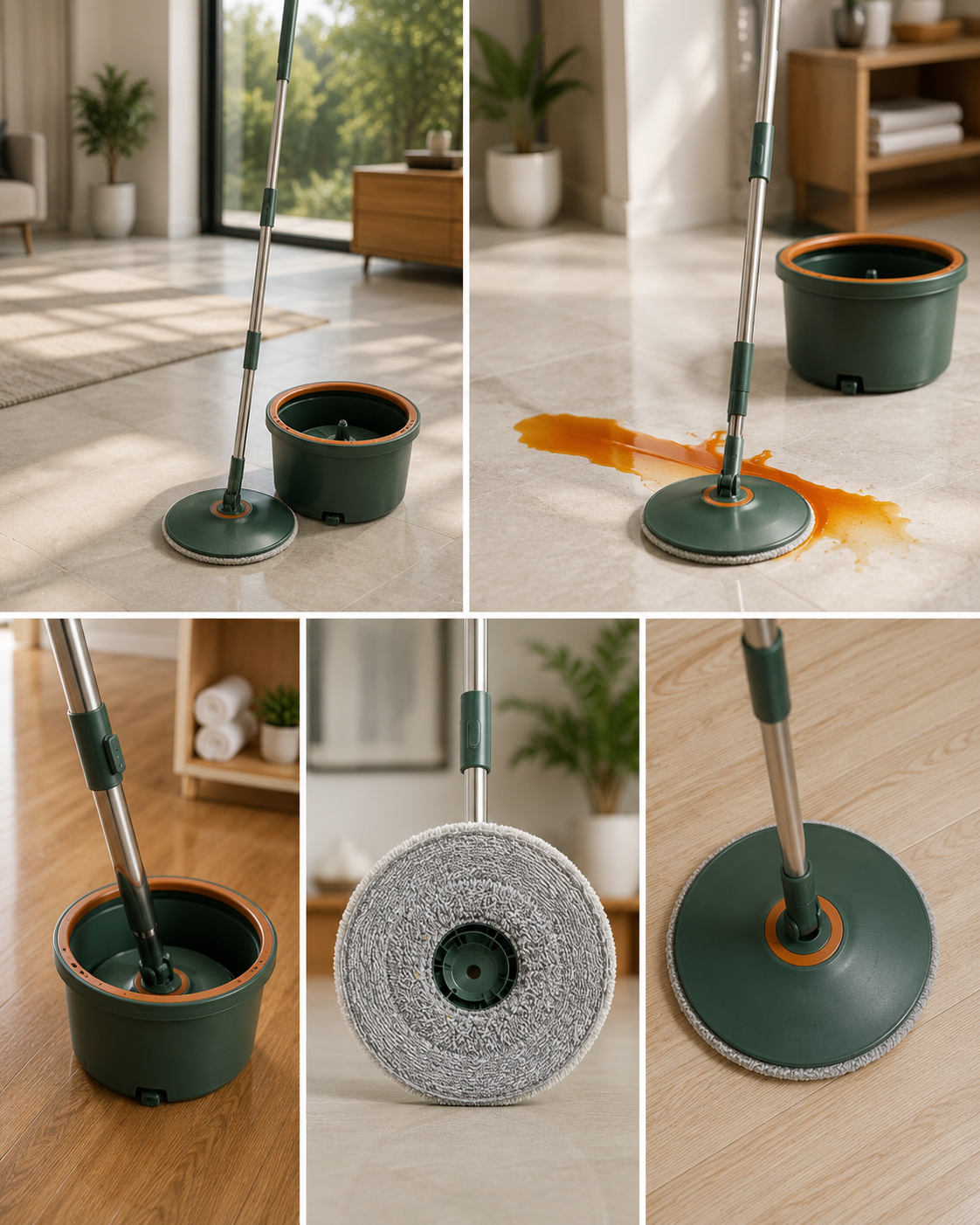 Set Mop Rotativ cu Galeata ZânaCasei Deluxe, Separa Apa Murdara de Cea Curata Consum Redus de apa si detergent, 4 rezerve