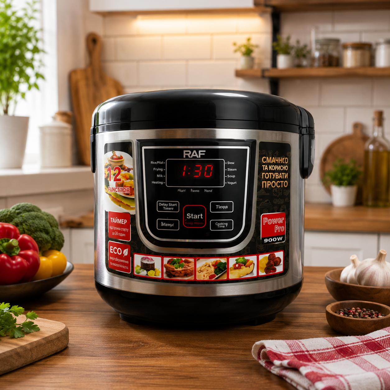 Oală Multifuncțională 6L 900W – 12 Programe, Vas Ceramic, Display Digital, Accesorii Incluse