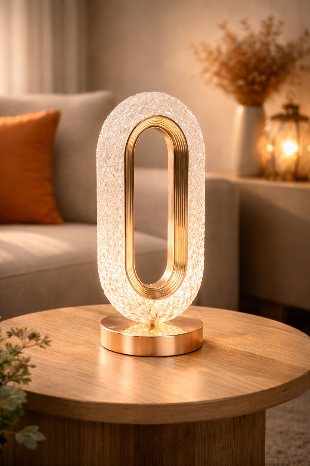 Lampă LED Cristal, Lumina Ambientală 3 Culori, Control Touch, Reîncărcabilă USB