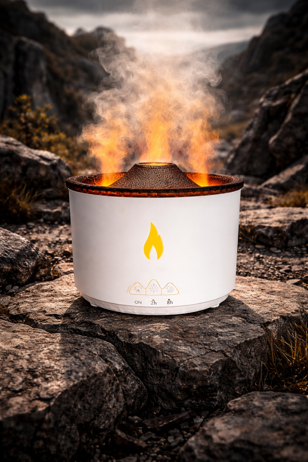 Umidificator cu Aromaterapie – Efect Vulcan & Flacără, LED Inteligent, Rezervor 300 ml