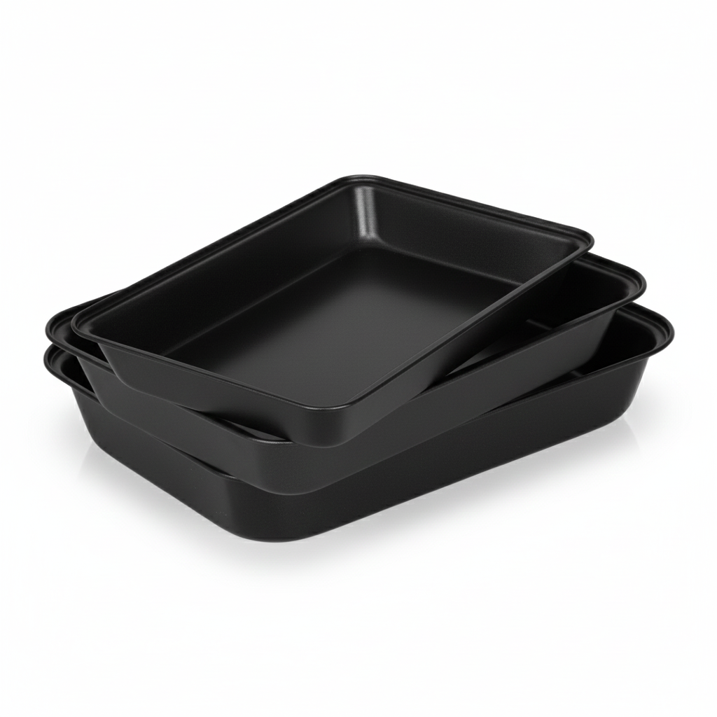 Set 3 Tăvi Antiaderente din Oțel Durabil – Rezistente, Ușor de Curățat, Fără PFAS