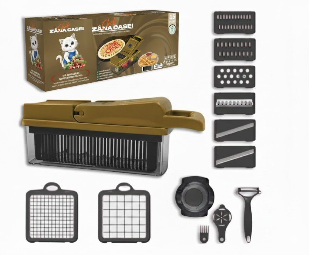 Razatoare multifunctionala legume si fructe 15 in 1, lame inox