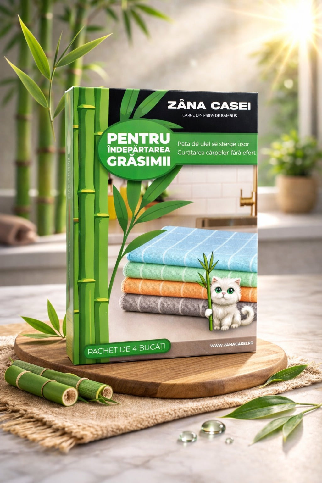 1+1 GRATIS! Set 4 Cârpe Magice din Fibră de Bambus Zâna Casei