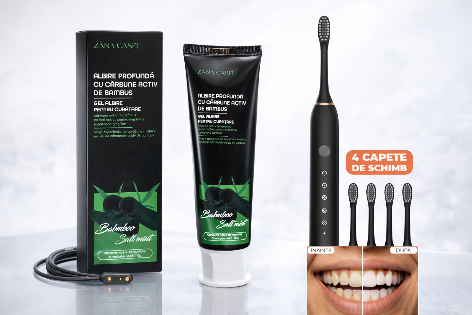 PASTA ALBIRE DINTI ZANA CASEI + CADOU PERIUTA SONIC CLEAN X3 cu 4 REZERVE