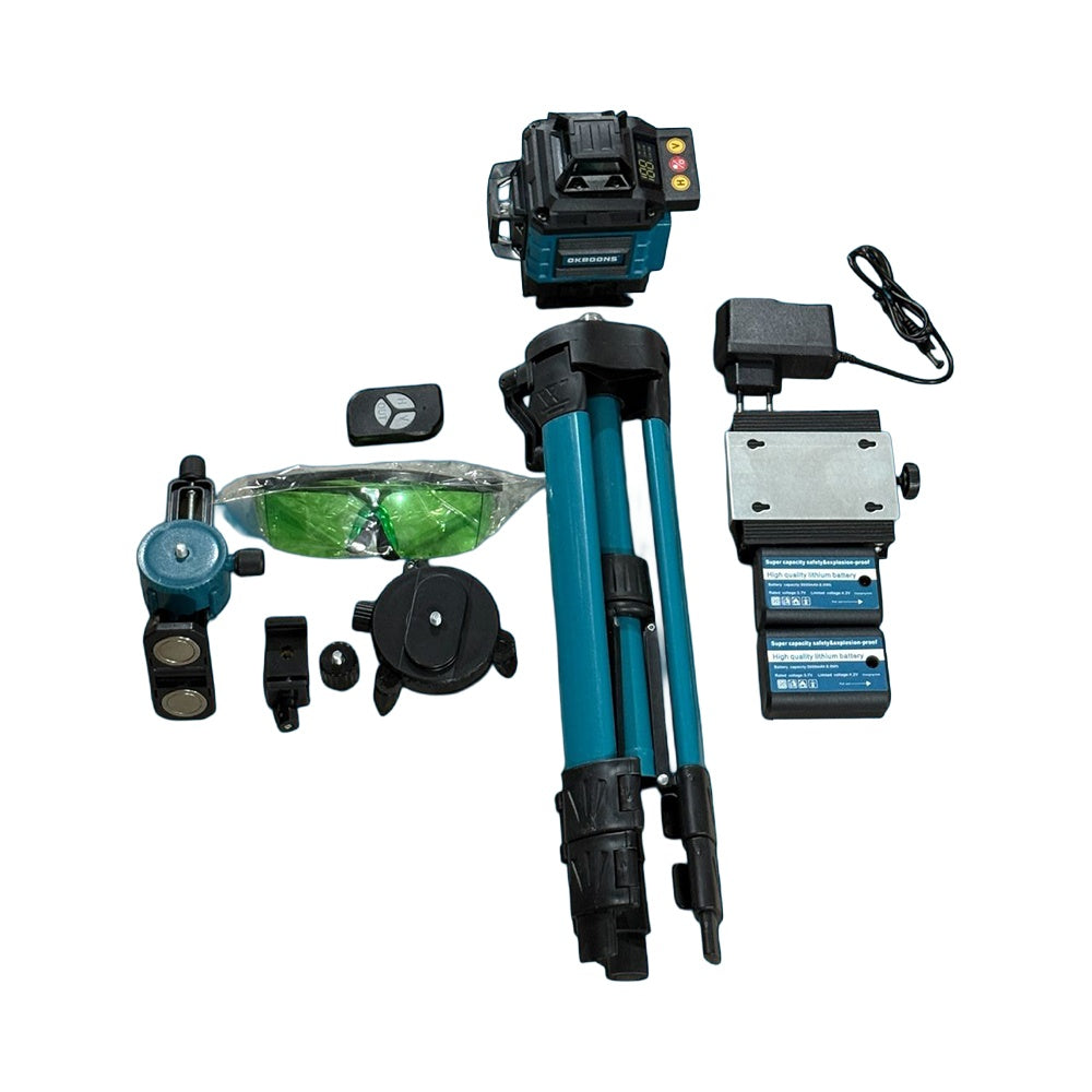 Nivelă Laser Profesională 3D (16 Linii Verzi) - 2 Baterii Reîncărcabile Incluse