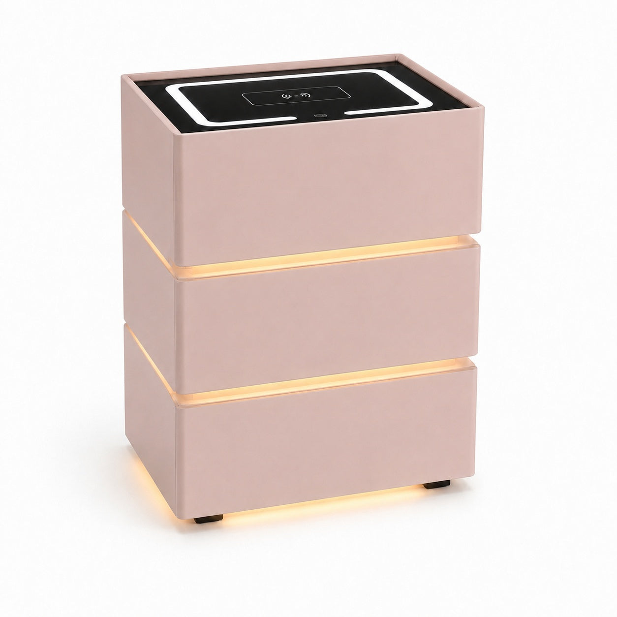 Noptieră modernă roz cu lumină ambientală LED și încărcare wireless ZanaCasei.Ro