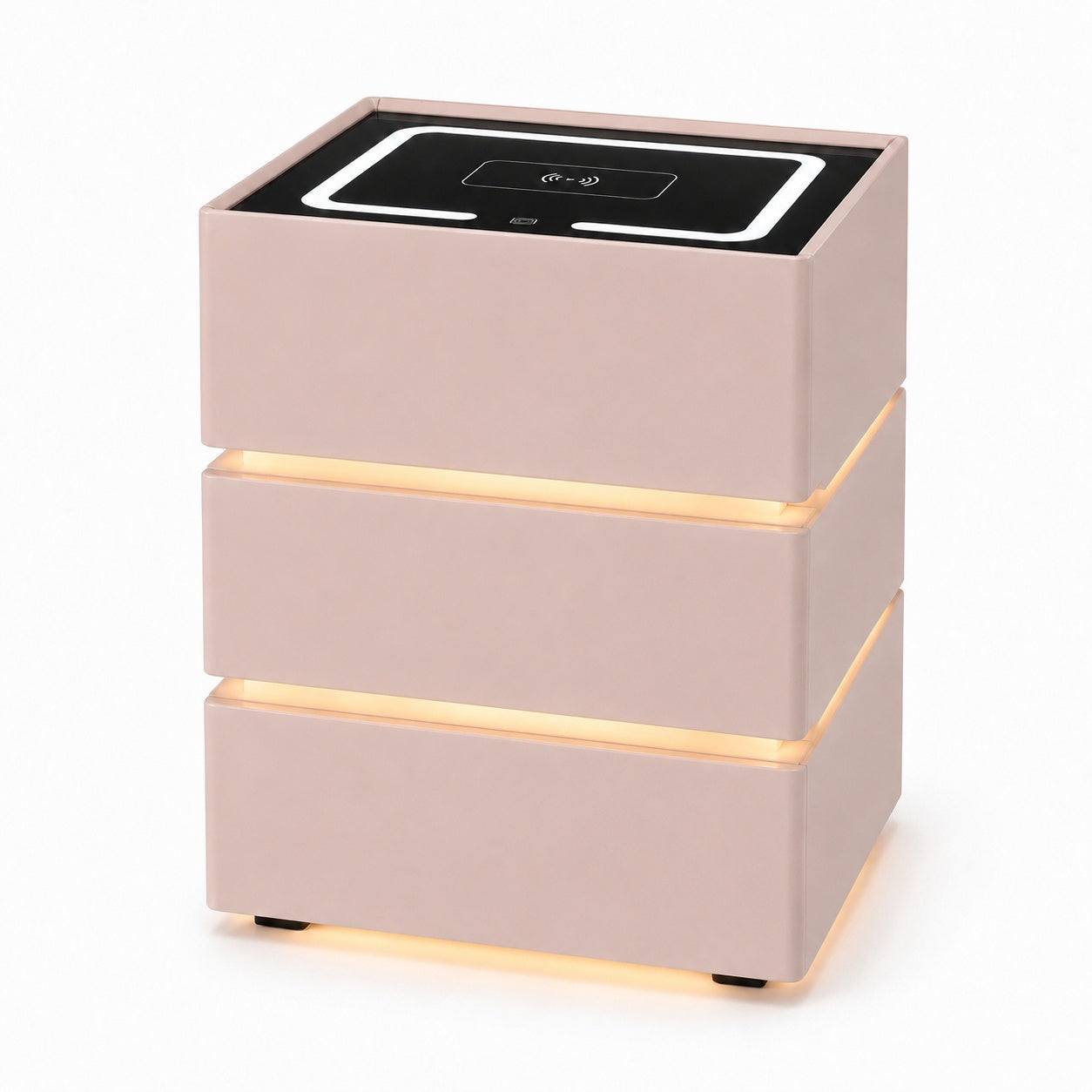 Noptieră modernă roz cu lumină ambientală LED și încărcare wireless ZanaCasei.Ro