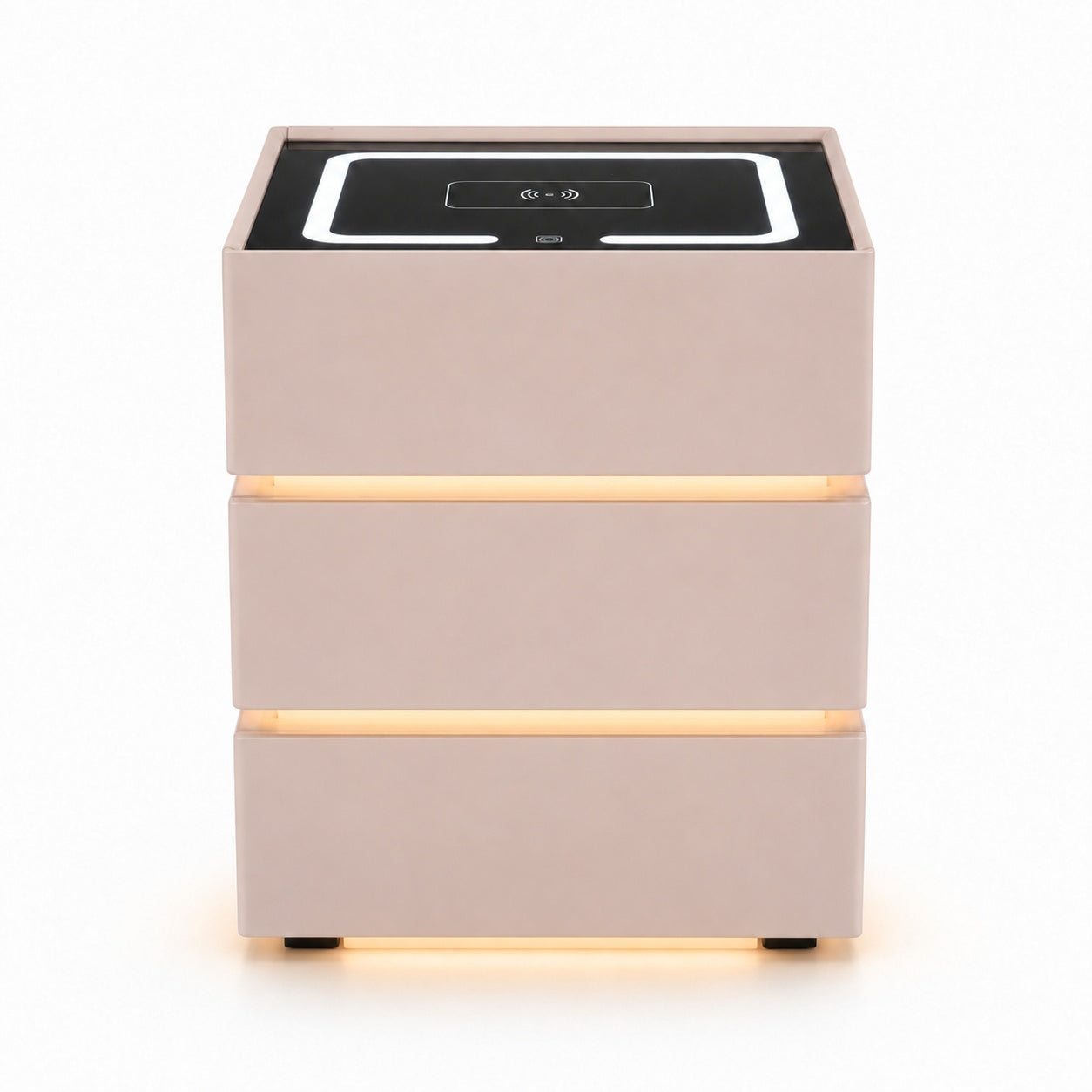 Noptieră modernă roz cu lumină ambientală LED și încărcare wireless ZanaCasei.Ro
