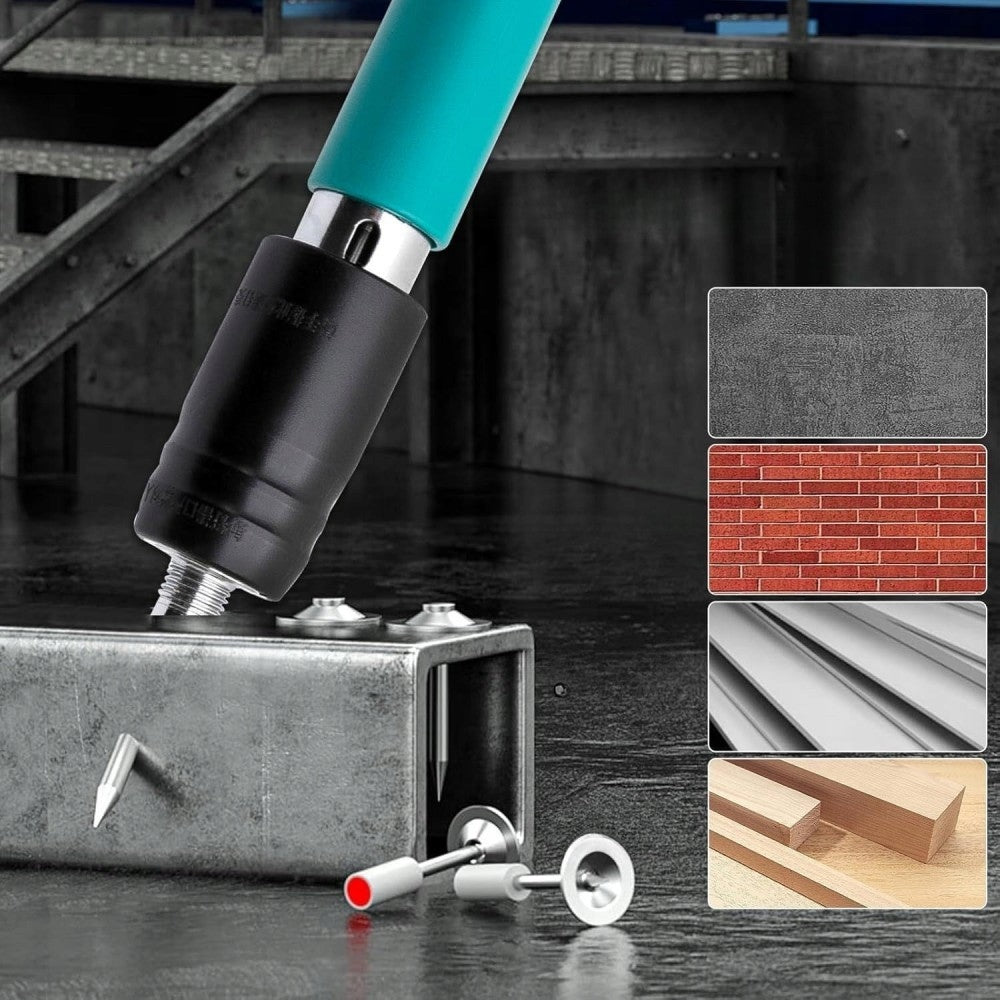 Pistol Manual Silențios de Bătut Cuie in Beton & Metal, 3 Trepte, 50 Cuie Incluse