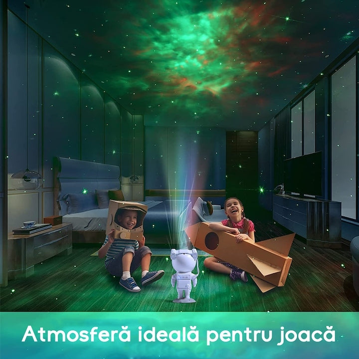 Proiector de Stele Astronaut – Lampa de Veghe cu Rotire 360°, Telecomandă și Efecte de Galaxie