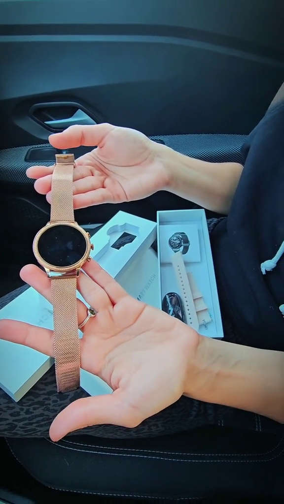 Smartwatch Femei Sunshine Gold 2 Curele Metal+Silicon 1.39 Inch+ CADOU Set 4 Lavete Bambus